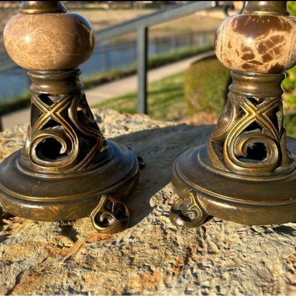 Pair of marbled candle holders - Picture 2 of 5